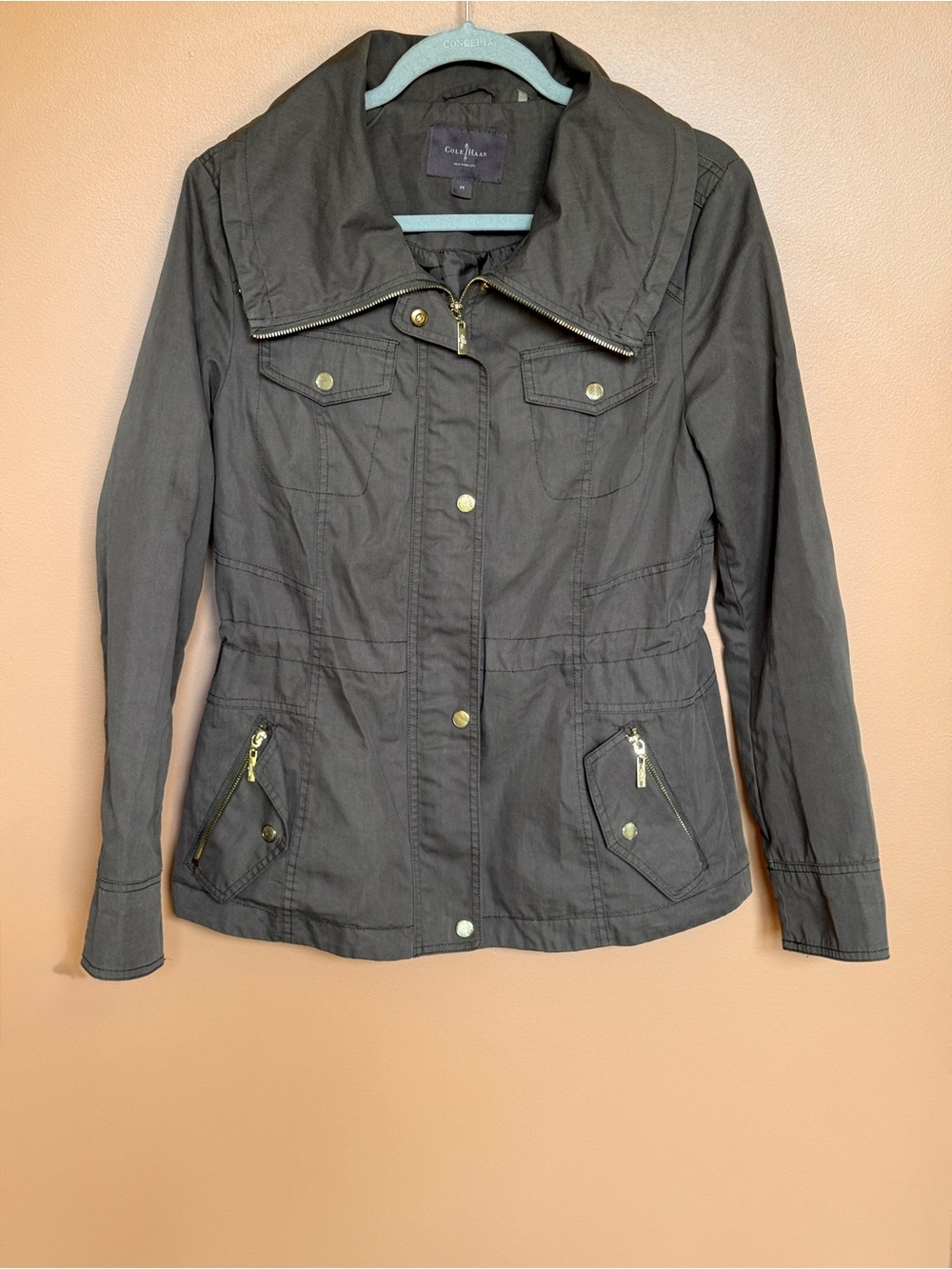Cole Haan Olive Utility Jacket with Gold Hardware size M